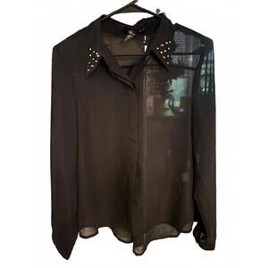 Stylish Sheer Black Blouse with Studded Collar - Al Kris